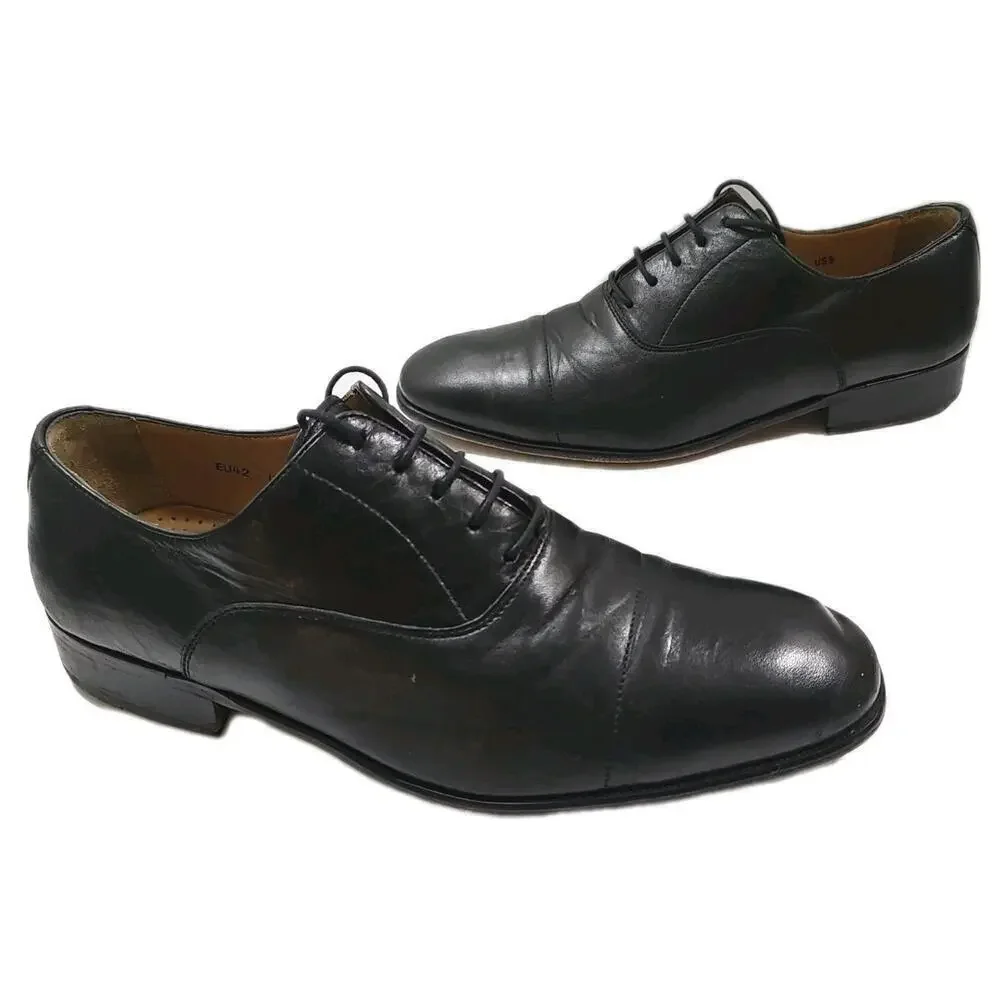 Massimo Emporio Dress Shoes Men's US 9 Black Leather Cap Toe Oxford.